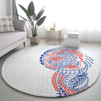 Hawaiian Traditional Tattoos Round Carpet Kakau Tribal Tropical Plant Motif Hawaii Flag Color Inspired LT03 - Polynesian Pride
