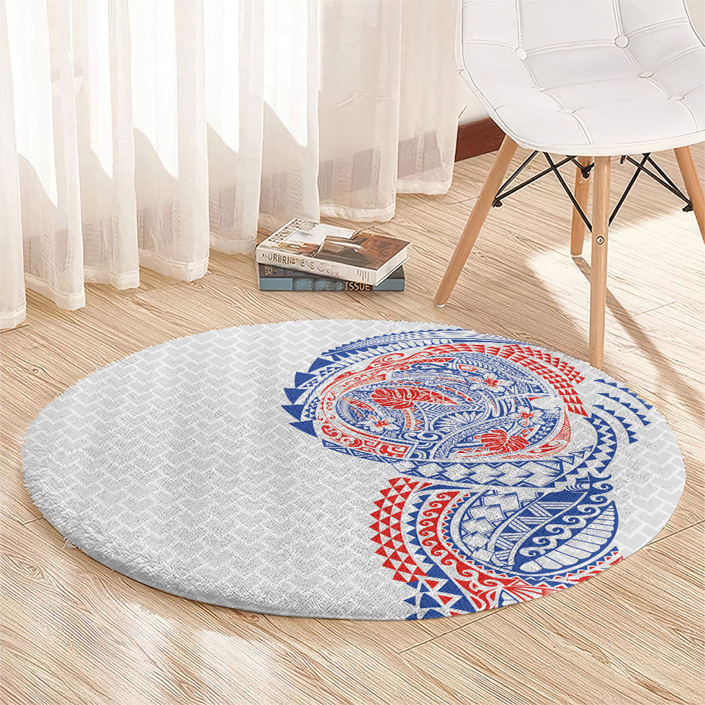 Hawaiian Traditional Tattoos Round Carpet Kakau Tribal Tropical Plant Motif Hawaii Flag Color Inspired LT03 - Polynesian Pride