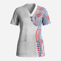 Hawaiian Traditional Tattoos Scrub Top Kakau Tribal Tropical Plant Motif Hawaii Flag Color Inspired LT03 Adult Multicolor - Polynesian Pride