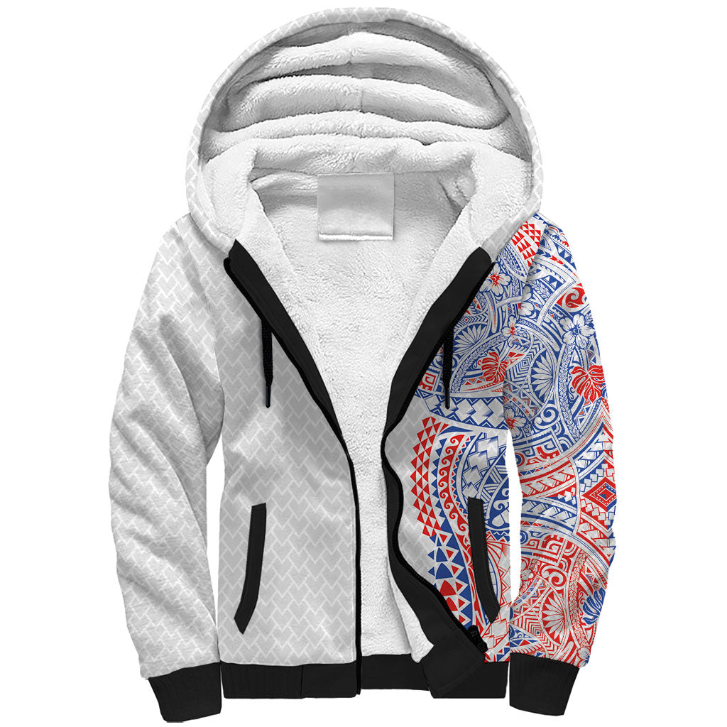Hawaiian Traditional Tattoos Sherpa Hoodie Kakau Tribal Tropical Plant Motif Hawaii Flag Color Inspired LT03 Unisex Multicolor - Polynesian Pride