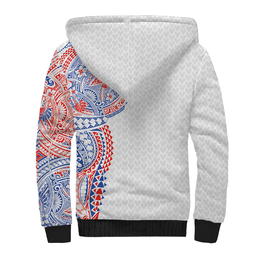 Hawaiian Traditional Tattoos Sherpa Hoodie Kakau Tribal Tropical Plant Motif Hawaii Flag Color Inspired LT03 - Polynesian Pride
