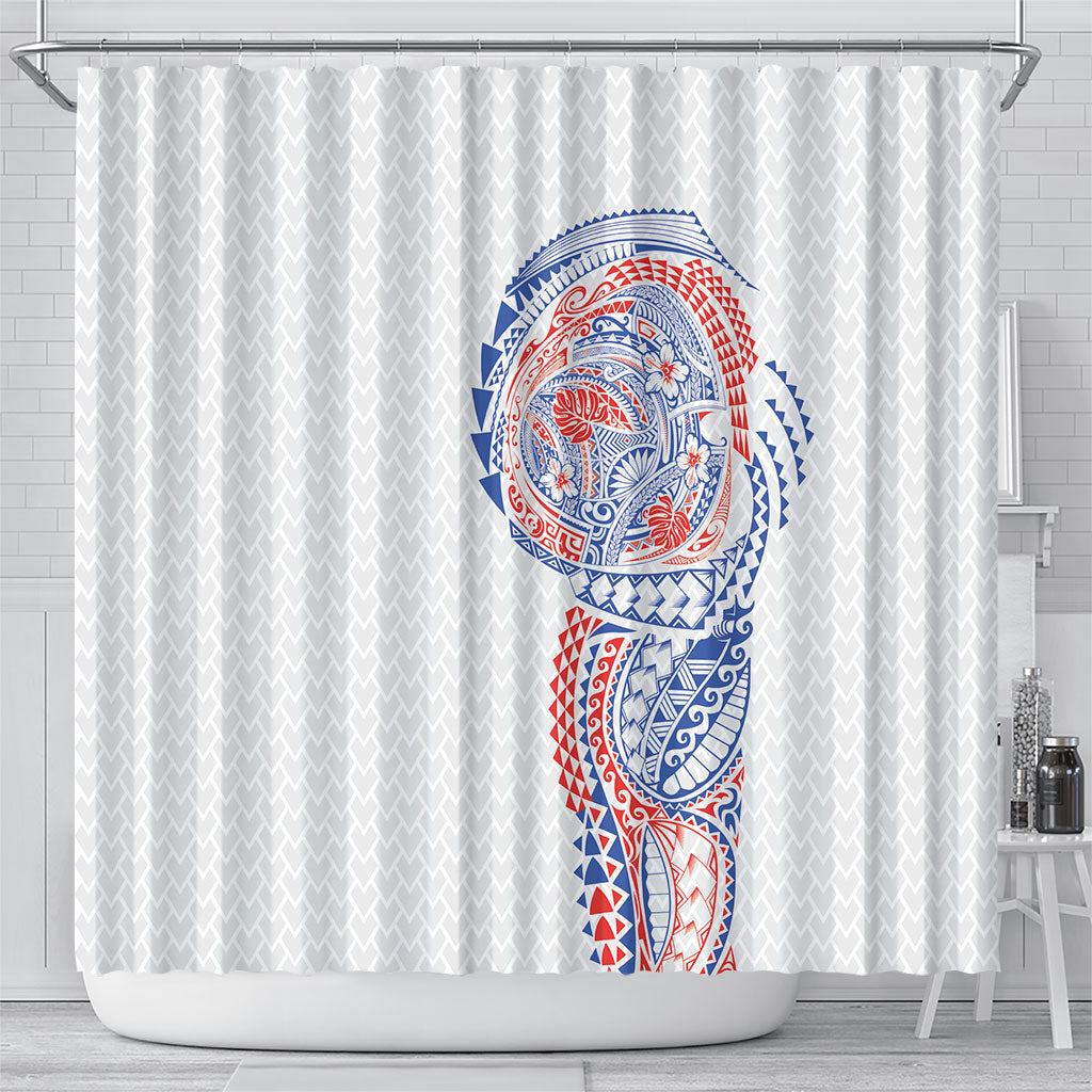 Hawaiian Traditional Tattoos Shower Curtain Kakau Tribal Tropical Plant Motif Hawaii Flag Color Inspired LT03 - Polynesian Pride