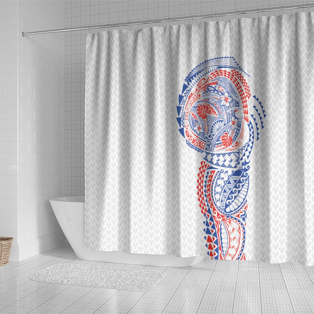 Hawaiian Traditional Tattoos Shower Curtain Kakau Tribal Tropical Plant Motif Hawaii Flag Color Inspired LT03 - Polynesian Pride