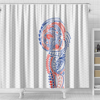 Hawaiian Traditional Tattoos Shower Curtain Kakau Tribal Tropical Plant Motif Hawaii Flag Color Inspired LT03 - Polynesian Pride