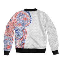Hawaiian Traditional Tattoos Sleeve Zip Bomber Jacket Kakau Tribal Tropical Plant Motif Hawaii Flag Color Inspired LT03 - Polynesian Pride
