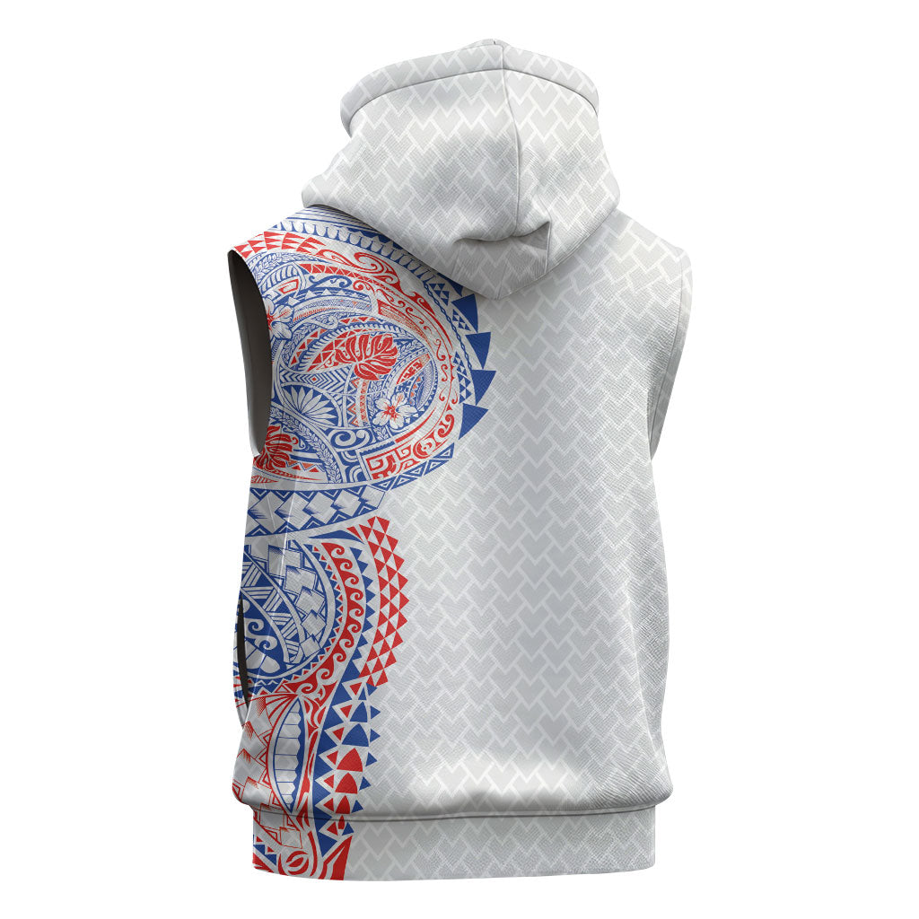 Hawaiian Traditional Tattoos Sleeveless Hoodie Kakau Tribal Tropical Plant Motif Hawaii Flag Color Inspired LT03 - Polynesian Pride