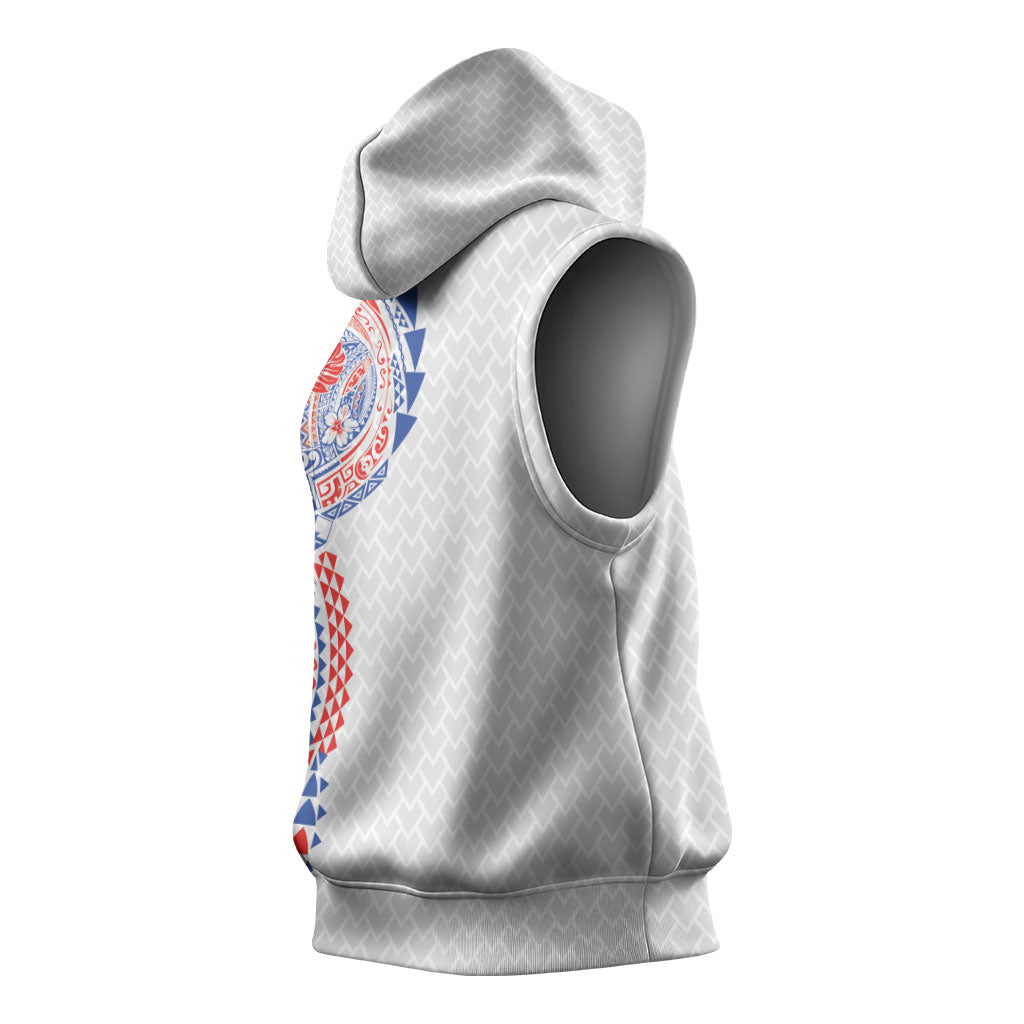 Hawaiian Traditional Tattoos Sleeveless Hoodie Kakau Tribal Tropical Plant Motif Hawaii Flag Color Inspired LT03 - Polynesian Pride