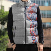 Hawaiian Traditional Tattoos Sleeveless Puffer Jacket Kakau Tribal Tropical Plant Motif Hawaii Flag Color Inspired LT03 - Polynesian Pride