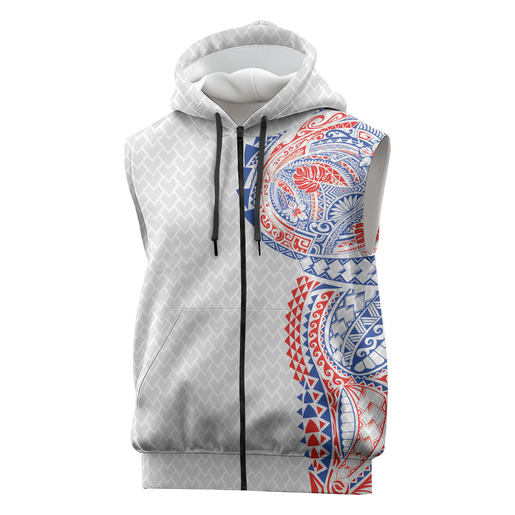 Hawaiian Traditional Tattoos Sleeveless Zip Hoodie Kakau Tribal Tropical Plant Motif Hawaii Flag Color Inspired LT03 Multicolor - Polynesian Pride