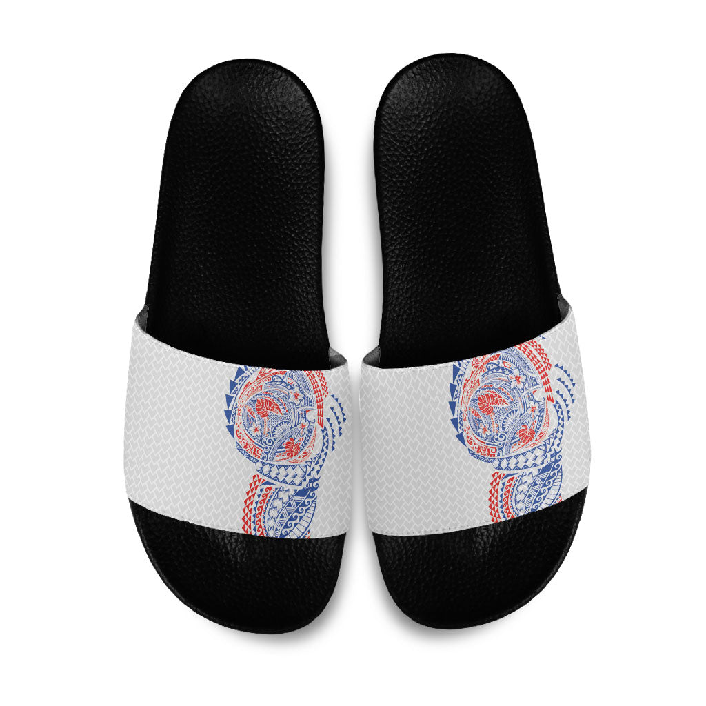 Hawaiian Traditional Tattoos Slide Sandals Kakau Tribal Tropical Plant Motif Hawaii Flag Color Inspired LT03 Multicolor - Polynesian Pride