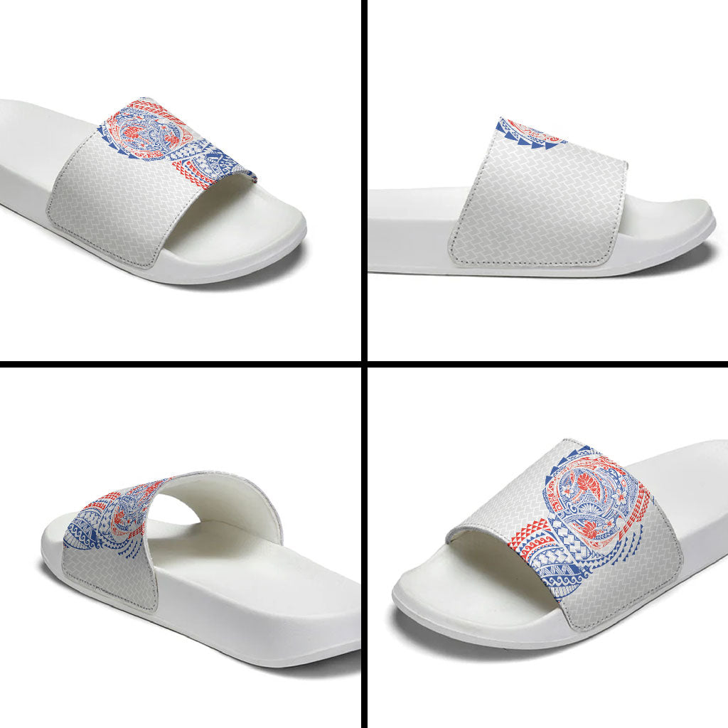 Hawaiian Traditional Tattoos Slide Sandals Kakau Tribal Tropical Plant Motif Hawaii Flag Color Inspired LT03 - Polynesian Pride