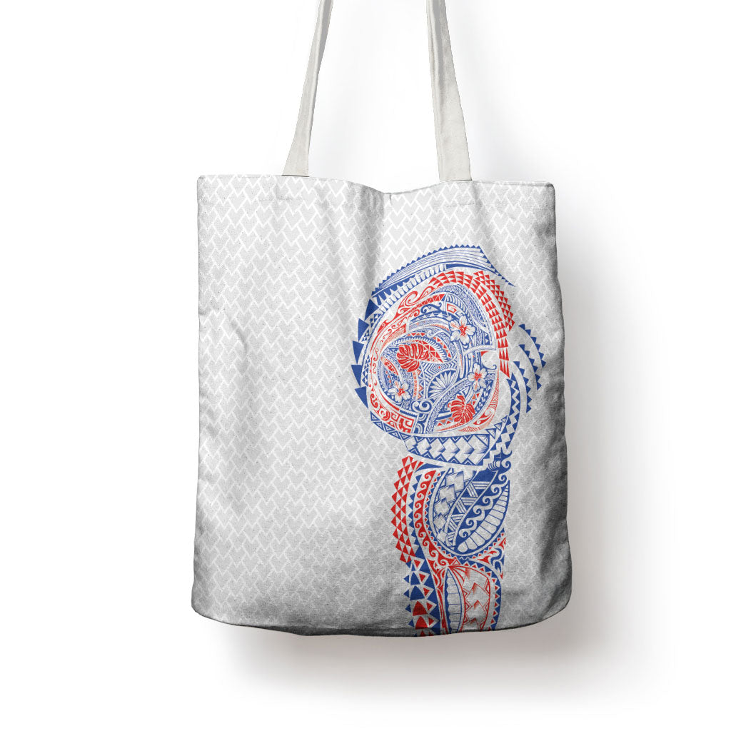 Hawaiian Traditional Tattoos Tote Bag Kakau Tribal Tropical Plant Motif Hawaii Flag Color Inspired LT03 - Polynesian Pride