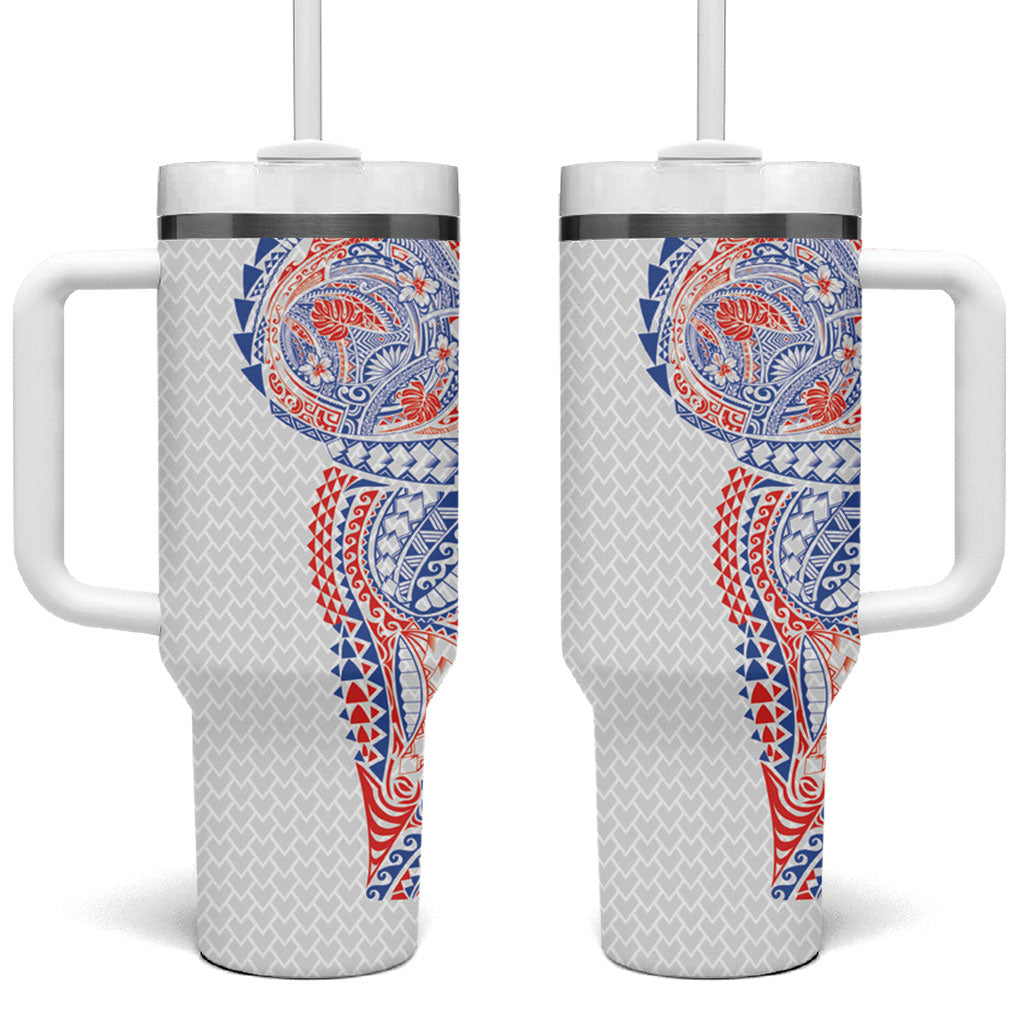 Hawaiian Traditional Tattoos Tumbler With Handle Kakau Tribal Tropical Plant Motif Hawaii Flag Color Inspired LT03 One Size: 40 oz Multicolor - Polynesian Pride