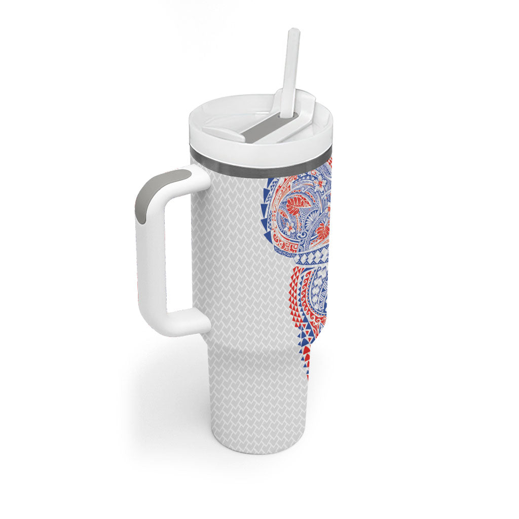 Hawaiian Traditional Tattoos Tumbler With Handle Kakau Tribal Tropical Plant Motif Hawaii Flag Color Inspired LT03 - Polynesian Pride