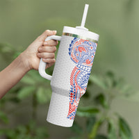 Hawaiian Traditional Tattoos Tumbler With Handle Kakau Tribal Tropical Plant Motif Hawaii Flag Color Inspired LT03 - Polynesian Pride