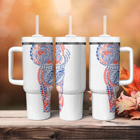 Hawaiian Traditional Tattoos Tumbler With Handle Kakau Tribal Tropical Plant Motif Hawaii Flag Color Inspired LT03 - Polynesian Pride