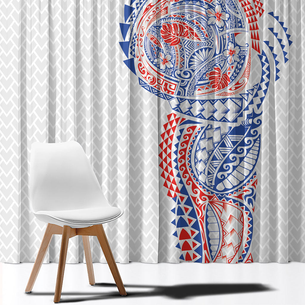 Hawaiian Traditional Tattoos Window Curtain Kakau Tribal Tropical Plant Motif Hawaii Flag Color Inspired LT03 - Polynesian Pride