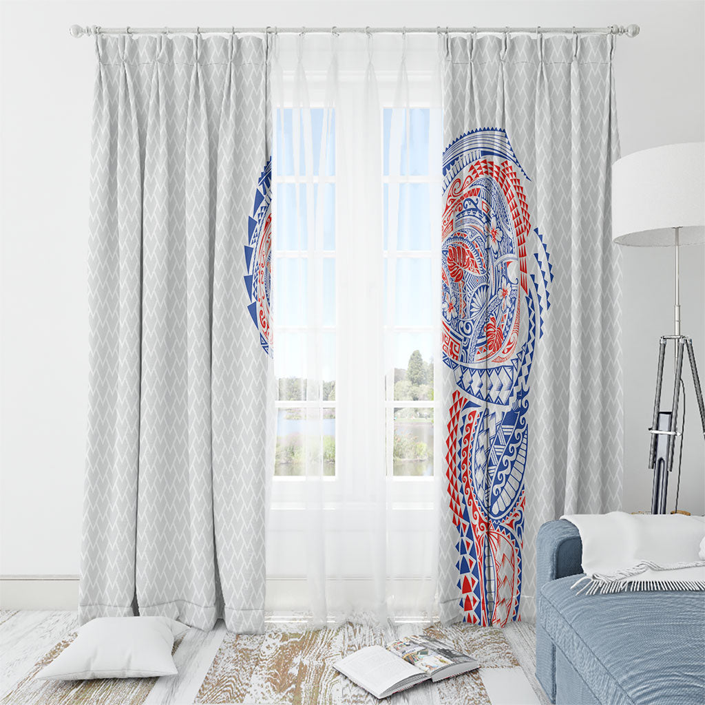 Hawaiian Traditional Tattoos Window Curtain Kakau Tribal Tropical Plant Motif Hawaii Flag Color Inspired LT03 - Polynesian Pride