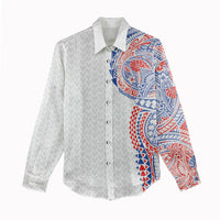 Hawaiian Traditional Tattoos Women Casual Shirt Kakau Tribal Tropical Plant Motif Hawaii Flag Color Inspired LT03 - Polynesian Pride