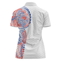 Hawaiian Traditional Tattoos Women Polo Shirt Kakau Tribal Tropical Plant Motif Hawaii Flag Color Inspired LT03 - Polynesian Pride