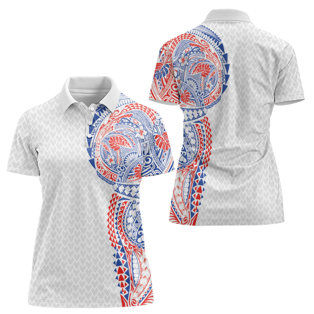 Hawaiian Traditional Tattoos Women Polo Shirt Kakau Tribal Tropical Plant Motif Hawaii Flag Color Inspired LT03 - Polynesian Pride