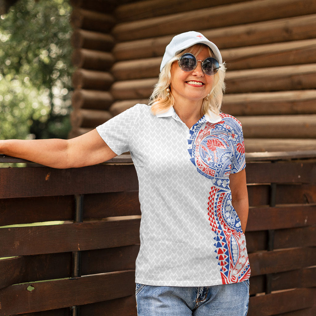 Hawaiian Traditional Tattoos Women Polo Shirt Kakau Tribal Tropical Plant Motif Hawaii Flag Color Inspired LT03 - Polynesian Pride