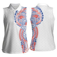 Hawaiian Traditional Tattoos Women Sleeveless Polo Shirt Kakau Tribal Tropical Plant Motif Hawaii Flag Color Inspired LT03 - Polynesian Pride