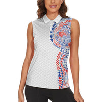 Hawaiian Traditional Tattoos Women Sleeveless Polo Shirt Kakau Tribal Tropical Plant Motif Hawaii Flag Color Inspired LT03 - Polynesian Pride