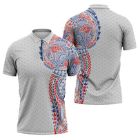 Hawaiian Traditional Tattoos Zipper Polo Shirt Kakau Tribal Tropical Plant Motif Hawaii Flag Color Inspired LT03 - Polynesian Pride