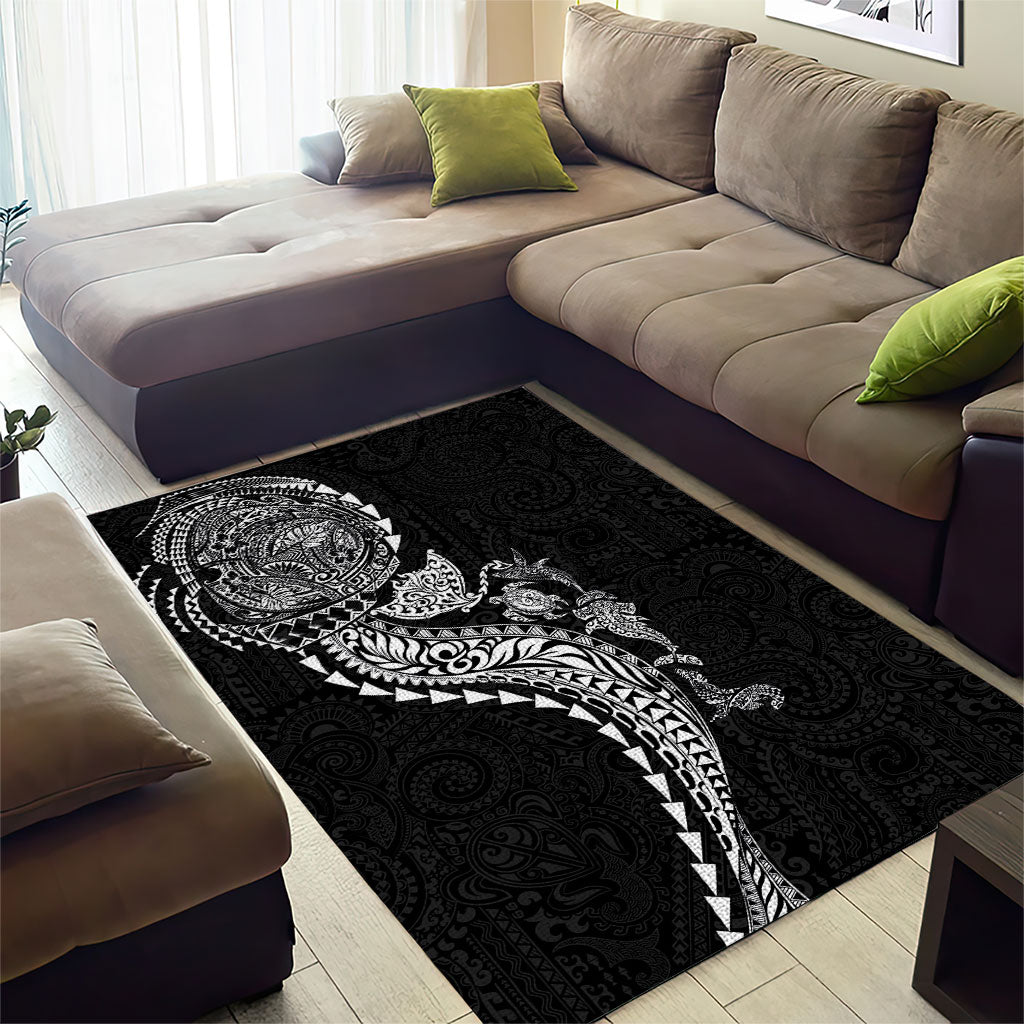 Hawaiian Kakau Tribal Sea Animals Tattoos Area Rug Black Color