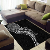 Hawaiian Kakau Tribal Sea Animals Tattoos Area Rug Black Color