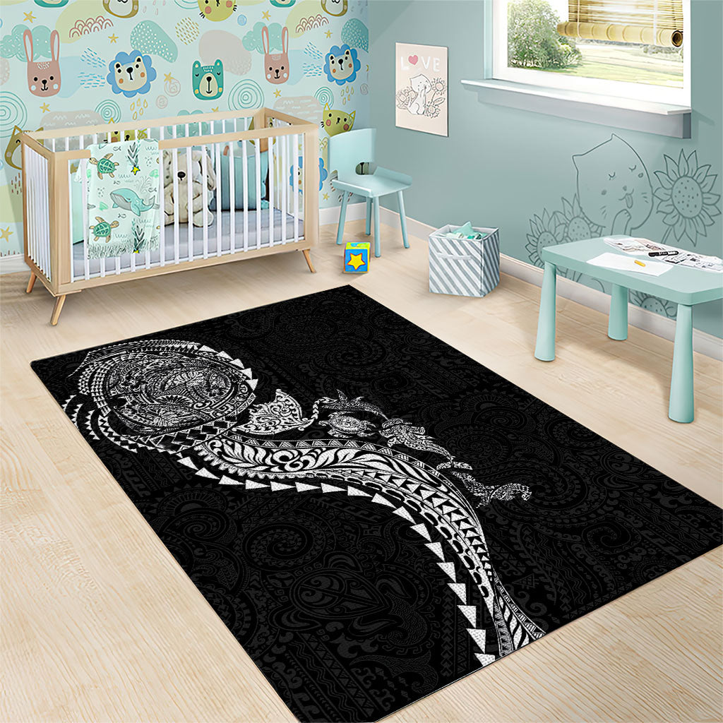Hawaiian Kakau Tribal Sea Animals Tattoos Area Rug Black Color