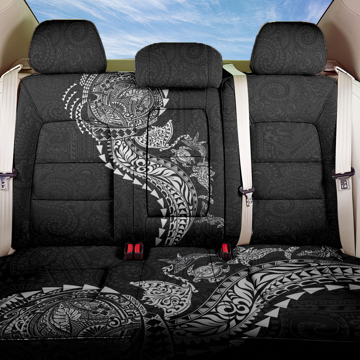 Hawaiian Kakau Tribal Sea Animals Tattoos Back Car Seat Cover Black Color