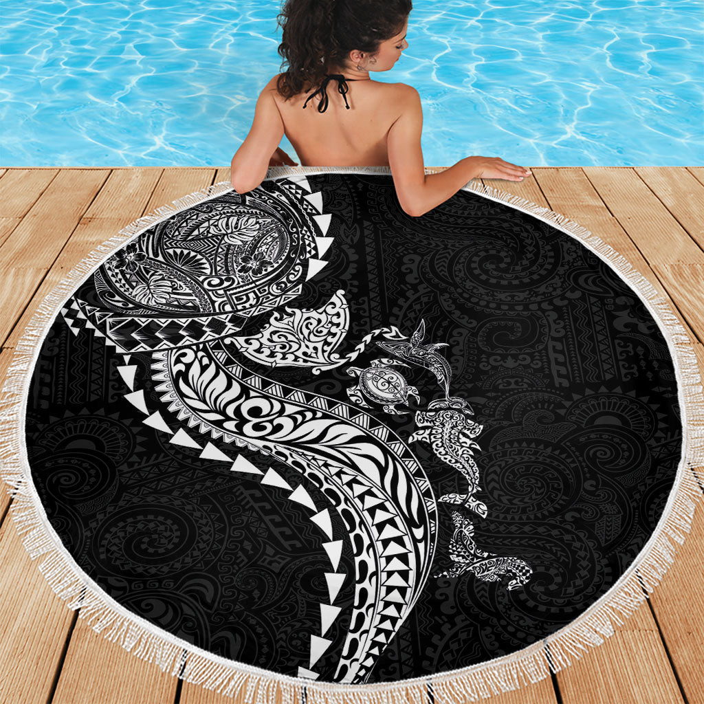 Hawaiian Kakau Tribal Sea Animals Tattoos Beach Blanket Black Color