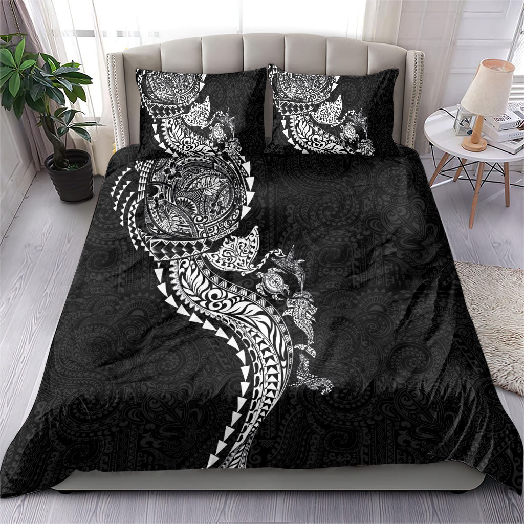 Hawaiian Kakau Tribal Sea Animals Tattoos Bedding Set Black Color