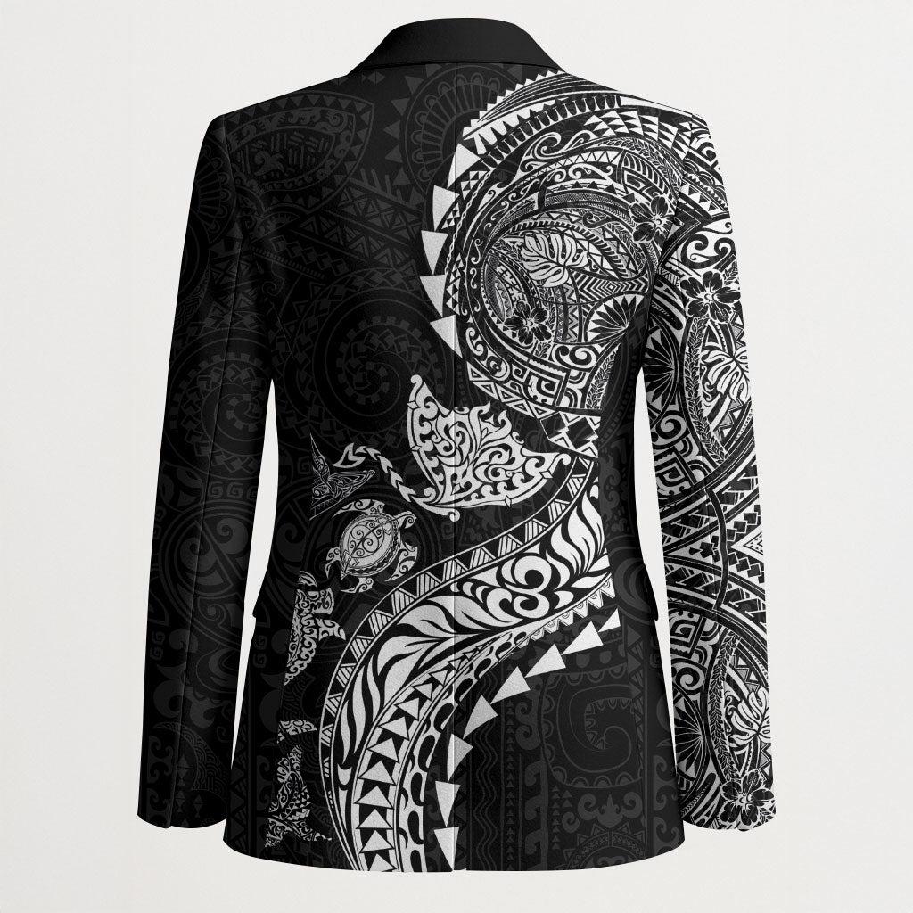 Hawaiian Kakau Tribal Sea Animals Tattoos Blazer Black Color