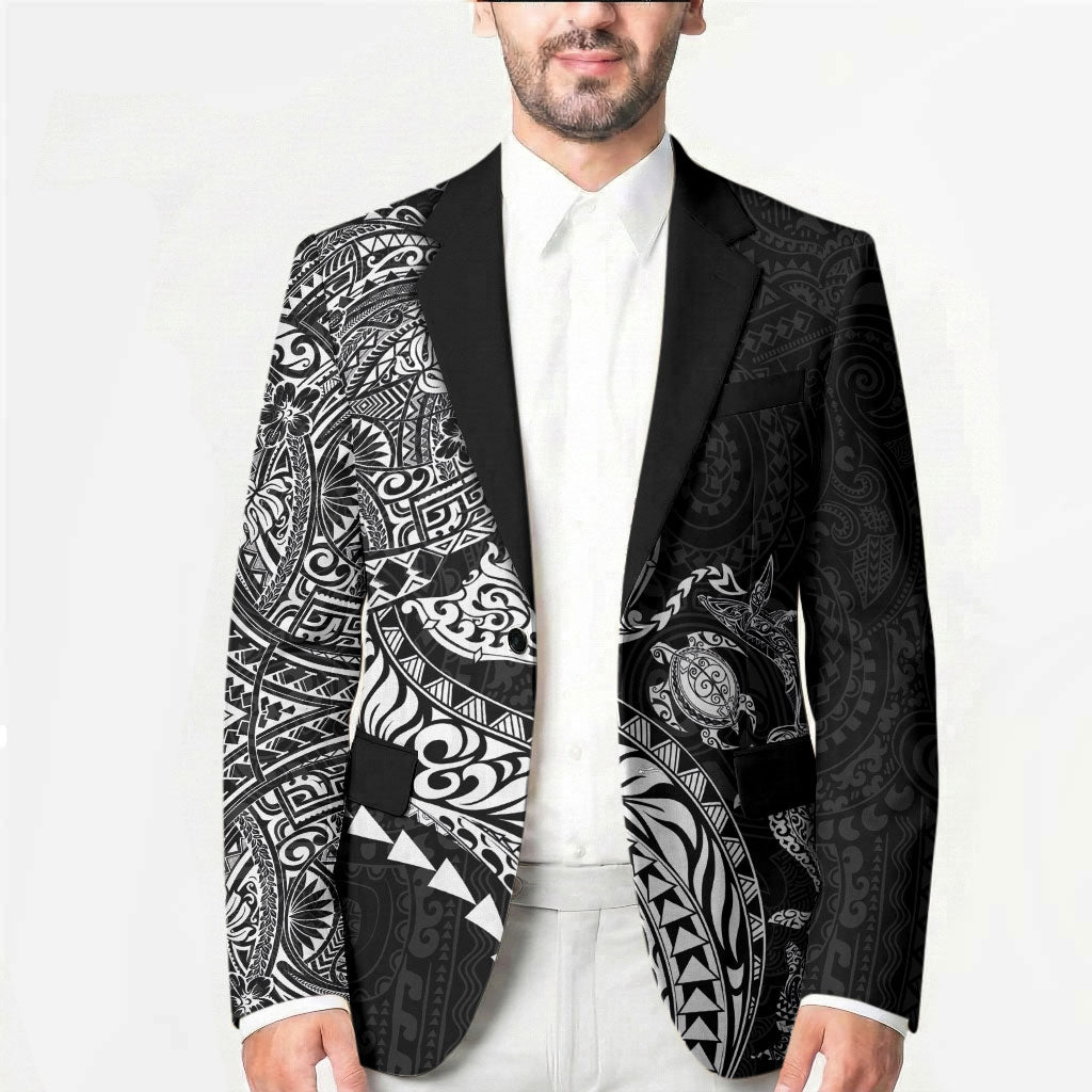 Hawaiian Kakau Tribal Sea Animals Tattoos Blazer Black Color