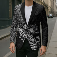 Hawaiian Kakau Tribal Sea Animals Tattoos Blazer Black Color