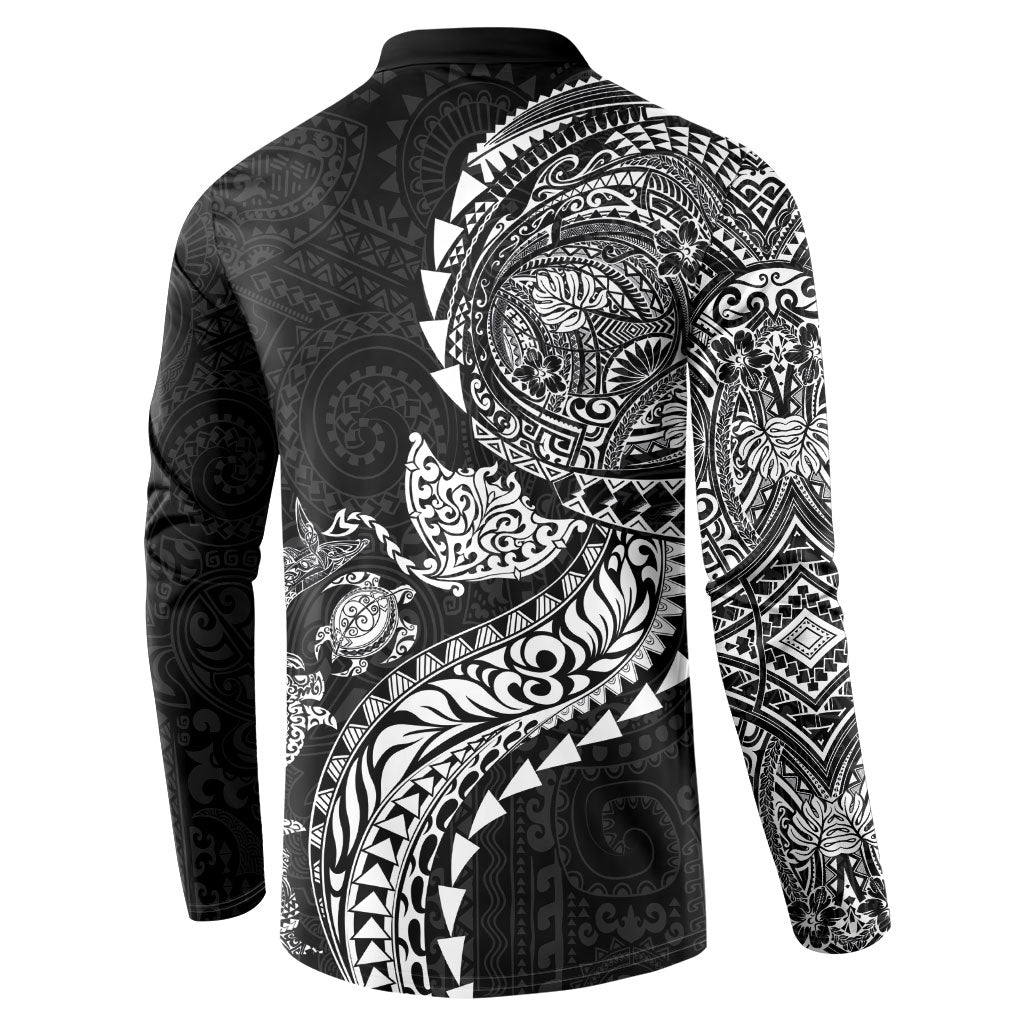 Hawaiian Kakau Tribal Sea Animals Tattoos Button Sweatshirt Black Color