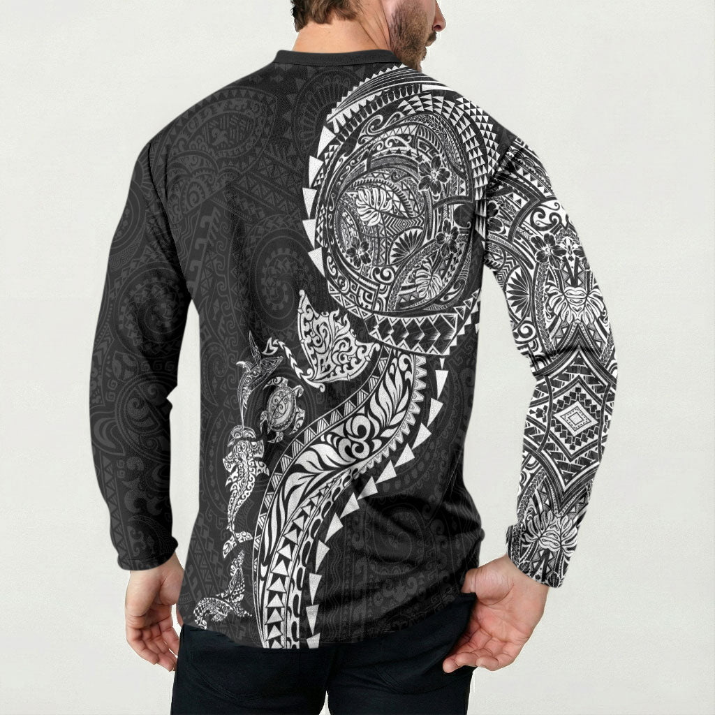 Hawaiian Kakau Tribal Sea Animals Tattoos Button Sweatshirt Black Color
