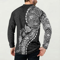 Hawaiian Kakau Tribal Sea Animals Tattoos Button Sweatshirt Black Color