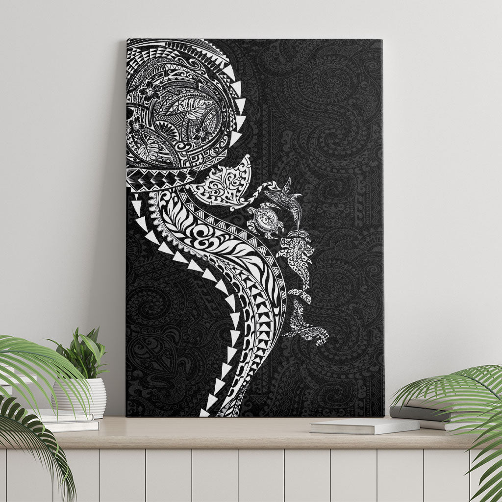 Hawaiian Kakau Tribal Sea Animals Tattoos Canvas Wall Art Black Color