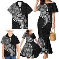 Hawaiian Kakau Tribal Sea Animals Tattoos Family Matching Mermaid Dress and Hawaiian Shirt Black Color LT03 - Polynesian Pride