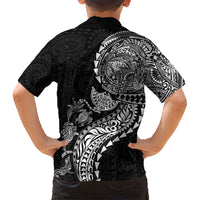 Hawaiian Kakau Tribal Sea Animals Tattoos Family Matching Summer Maxi Dress and Hawaiian Shirt Black Color LT03 - Polynesian Pride