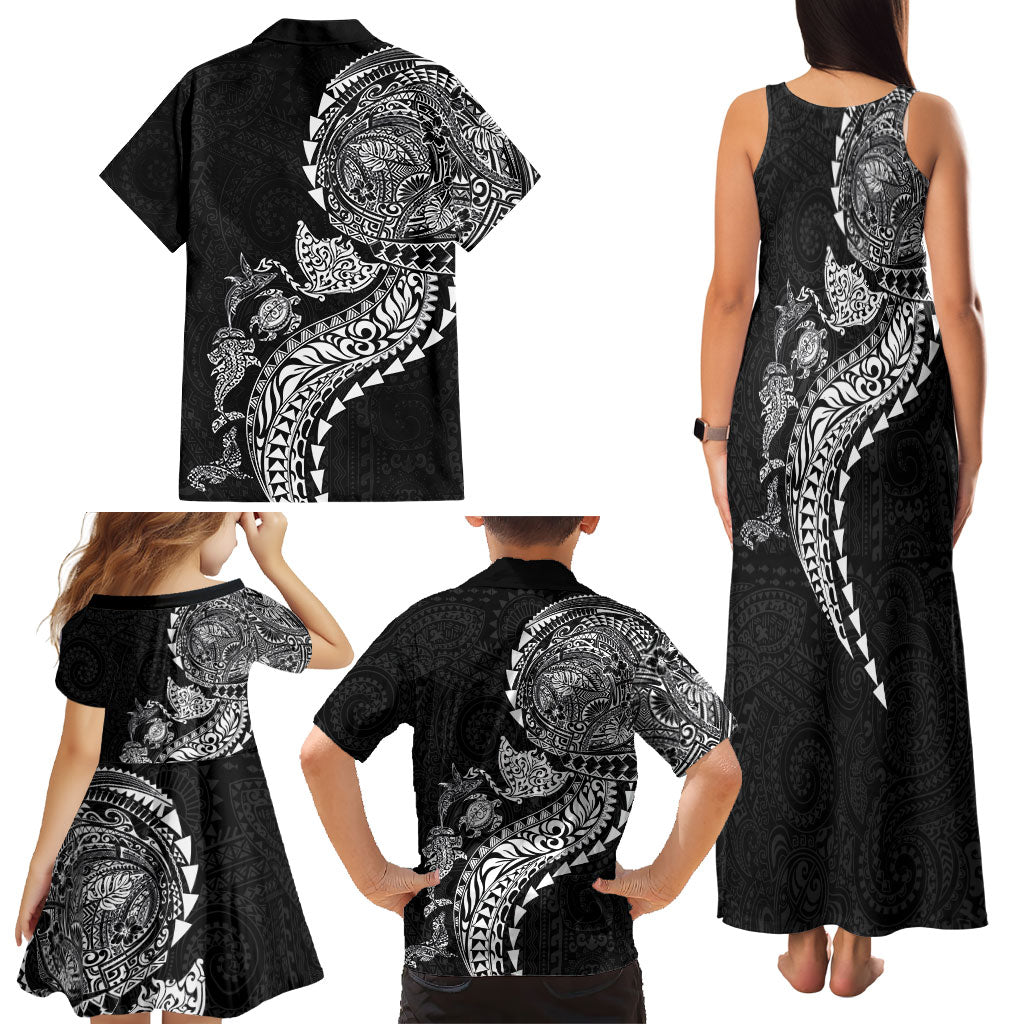 Hawaiian Kakau Tribal Sea Animals Tattoos Family Matching Tank Maxi Dress and Hawaiian Shirt Black Color LT03 - Polynesian Pride
