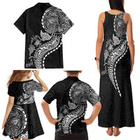 Hawaiian Kakau Tribal Sea Animals Tattoos Family Matching Tank Maxi Dress and Hawaiian Shirt Black Color LT03 - Polynesian Pride