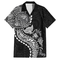 Hawaiian Kakau Tribal Sea Animals Tattoos Family Matching Tank Maxi Dress and Hawaiian Shirt Black Color LT03 Dad's Shirt - Short Sleeve Black - Polynesian Pride