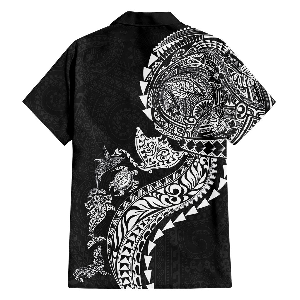 Hawaiian Kakau Tribal Sea Animals Tattoos Family Matching Tank Maxi Dress and Hawaiian Shirt Black Color LT03 - Polynesian Pride