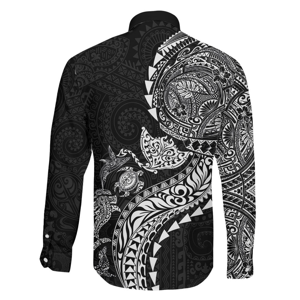 Hawaiian Kakau Tribal Sea Animals Tattoos Family Matching Tank Maxi Dress and Hawaiian Shirt Black Color LT03 - Polynesian Pride