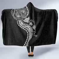 Hawaiian Kakau Tribal Sea Animals Tattoos Hooded Blanket Black Color